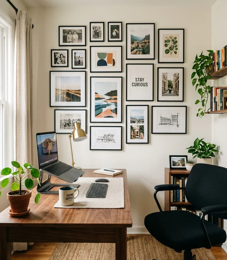 5. A Gallery Wall of Personal Motivation Above the Desk