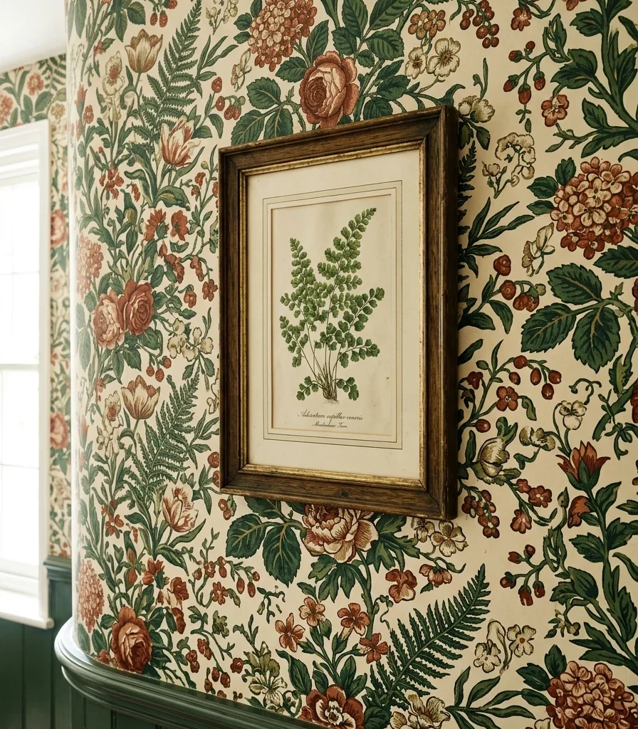 5. Botanical Chintz Wallpaper on the Upper Wall