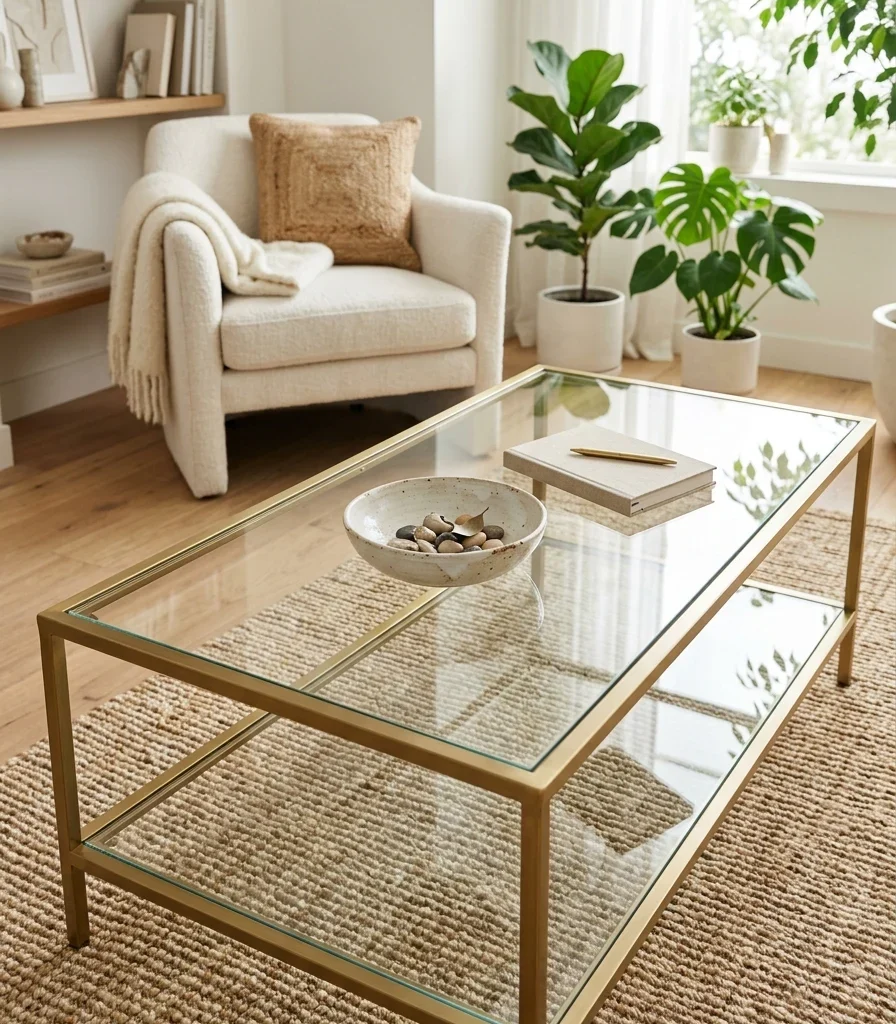 5. Choose a Glass-Top Coffee Table That Doesn't Block Sightlines
