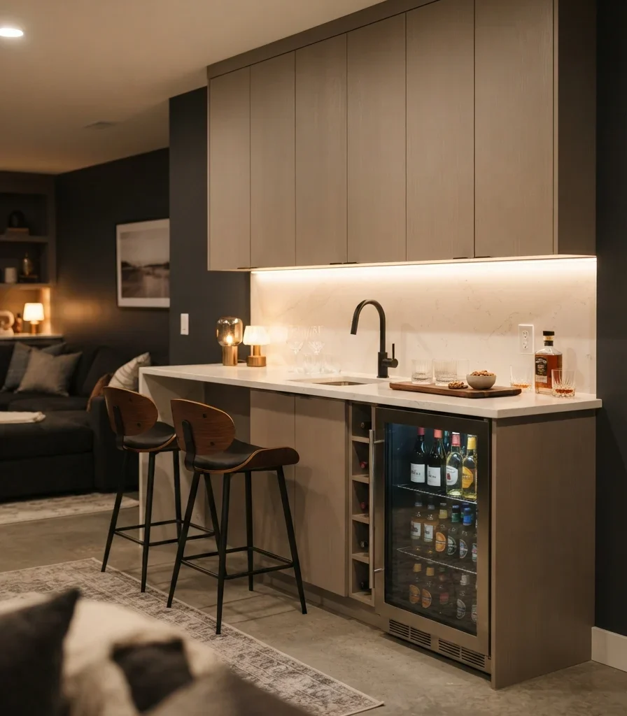 5. Create a Modern Wet Bar with Full-Height Cabinetry