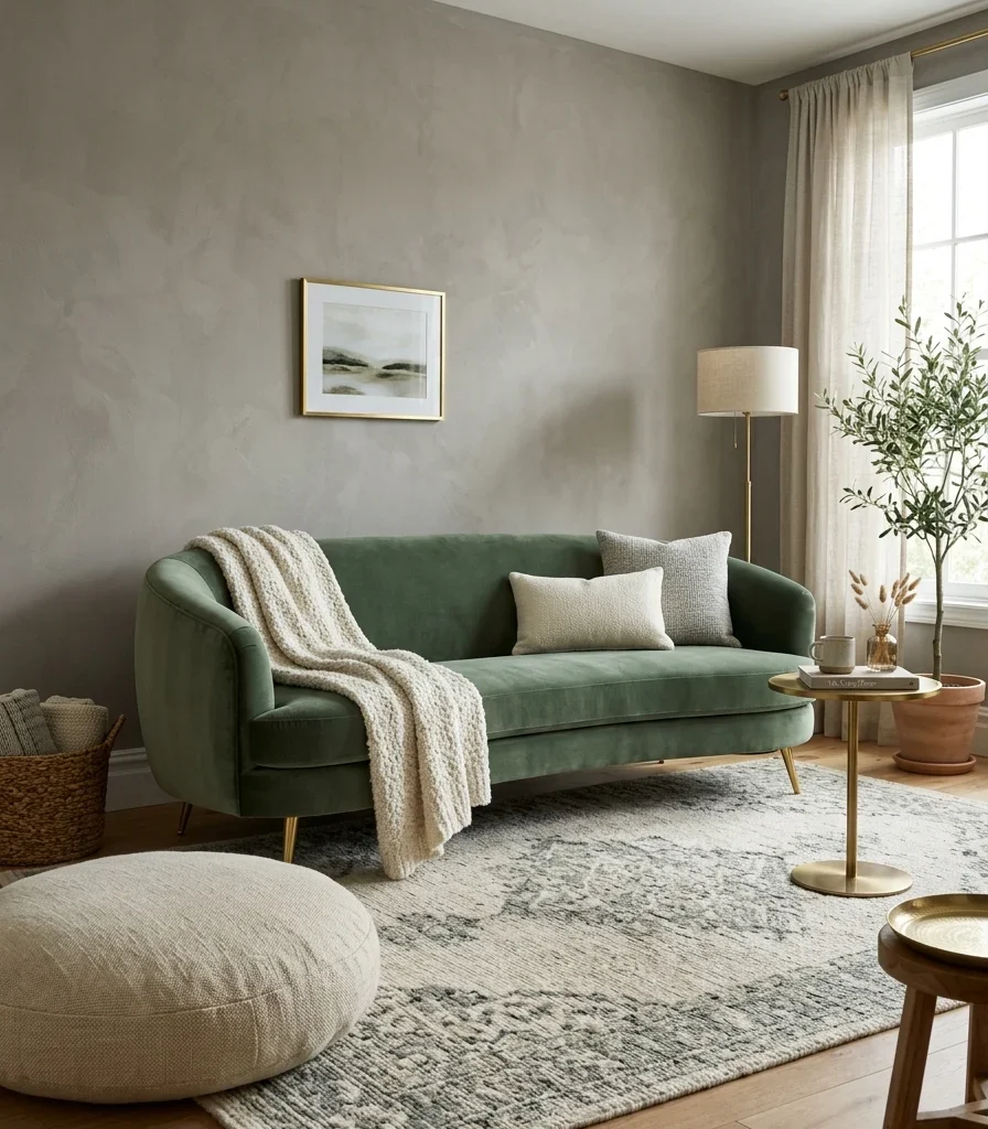 5. Curved Sage Green Sofa as Anchor