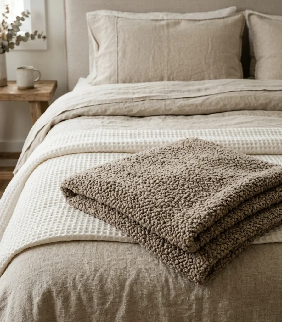 5. Layered Linen and Boucle Textiles