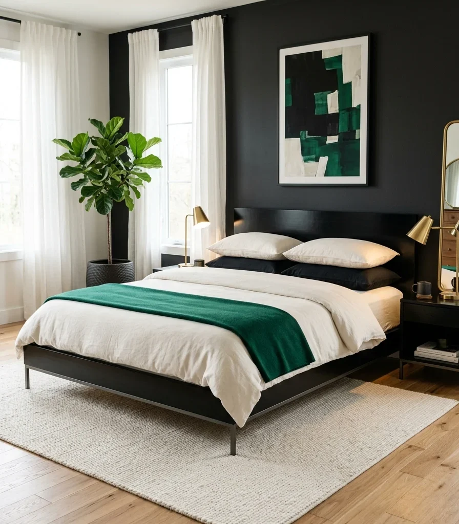 5. Low-Profile Black Bed Frame as the Room's Anchor