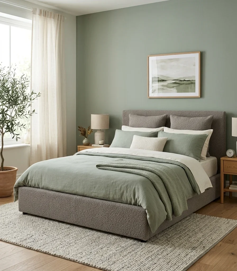 5. Low-Profile Upholstered Bed for a Grounded Feel