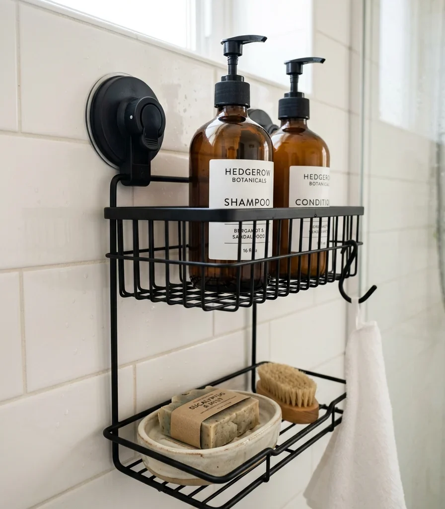 6. Add a Suction-Mount Shower Caddy for Rental-Friendly Storage