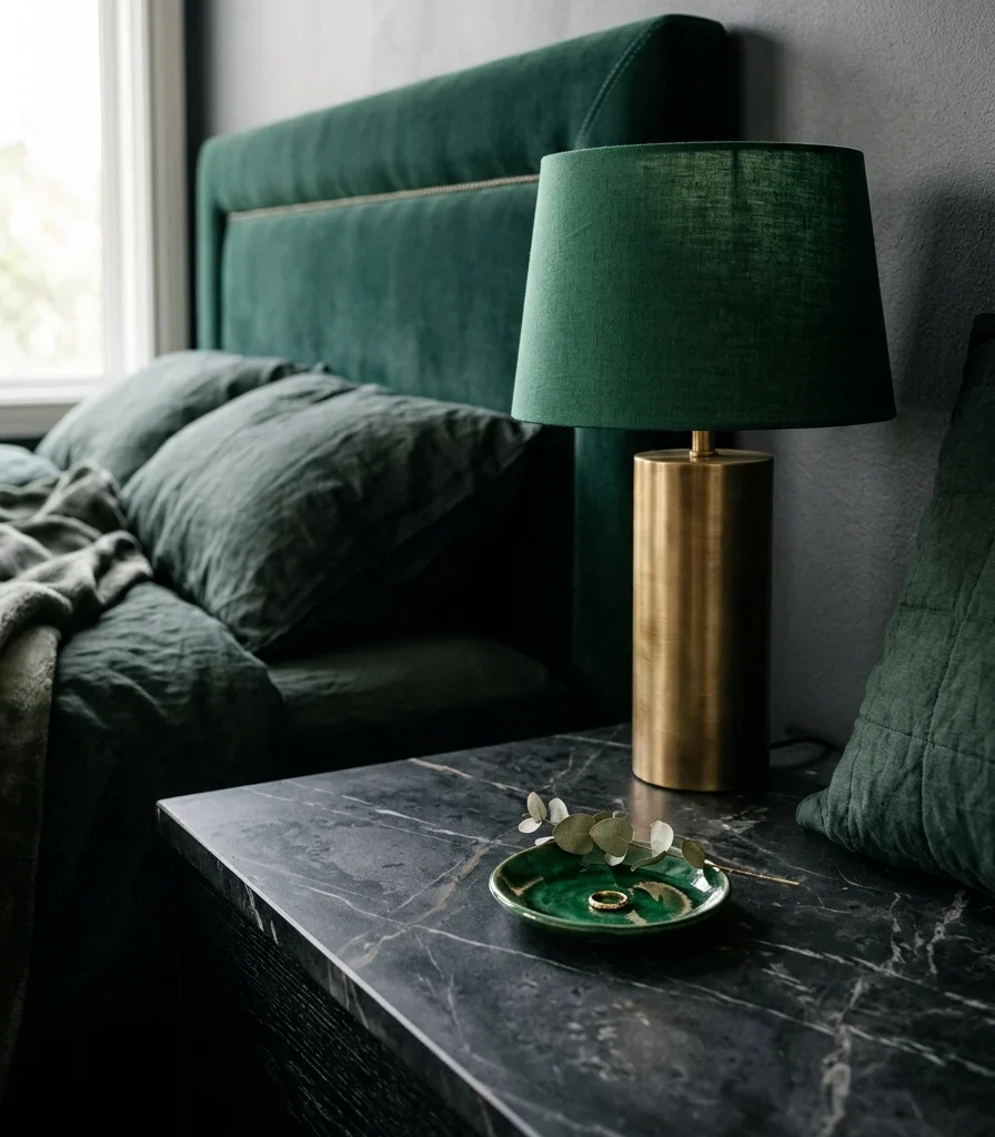 6. Black Marble or Soapstone Nightstand Surfaces