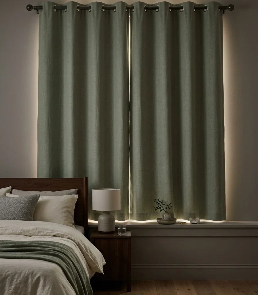 6. Blackout Curtains in Sage Linen for Deeper Sleep