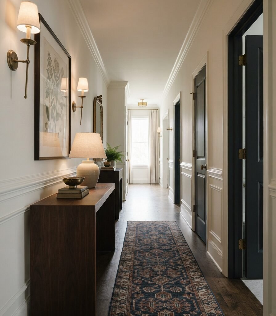 6. Create Contrast with Alabaster Walls and Dark Trim