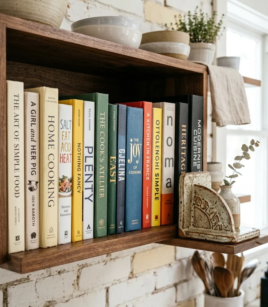 6. Displaying Cookbooks Turns a Practical Collection Into Decor