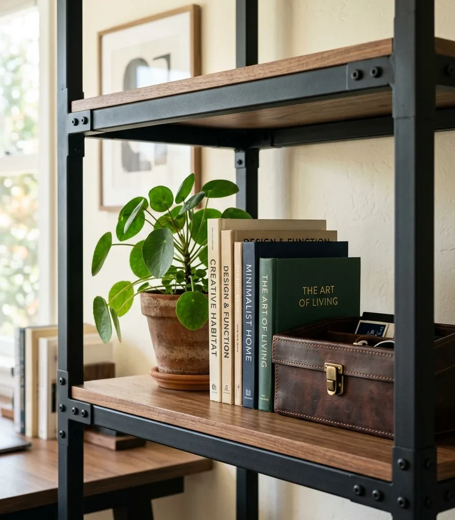 6. Matte Black Steel Shelving for Books and Objects