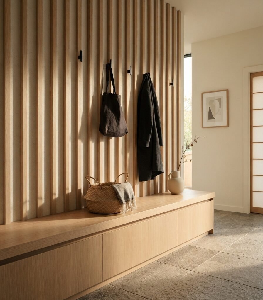 6. Slatted Oak Wall for Architectural Texture