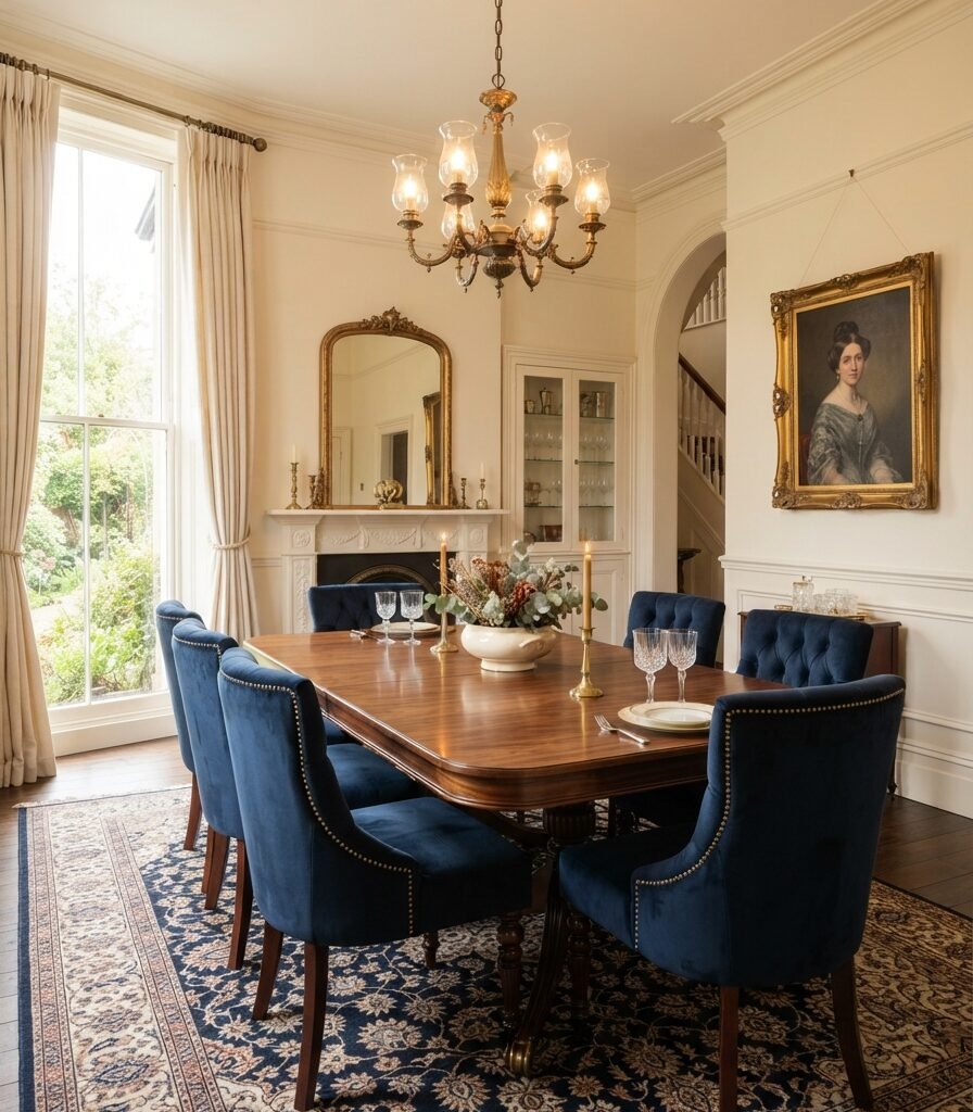 6. Velvet Dining Chairs With Turned Wooden Legs