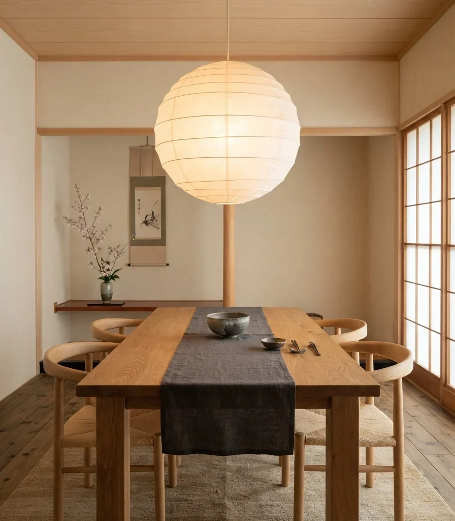 6. Washi-Inspired Pendant Lighting Over the Table
