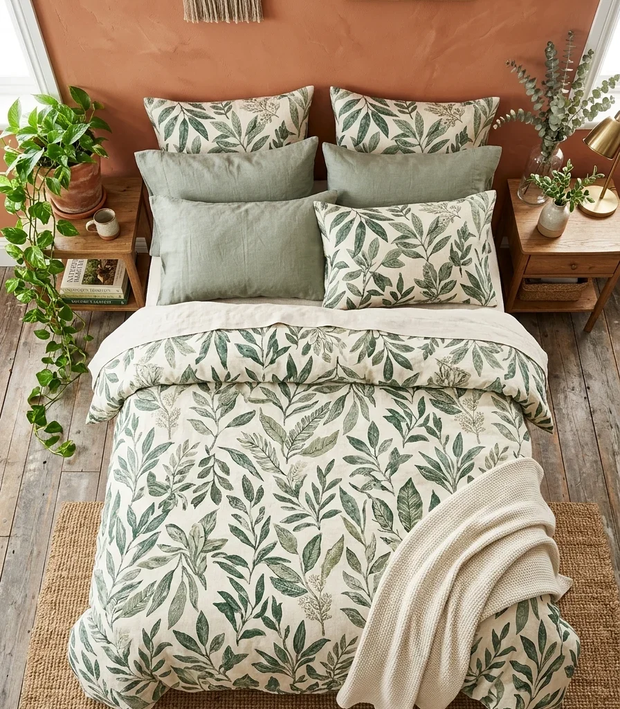 7. Botanical Textiles and Leaf-Print Linens