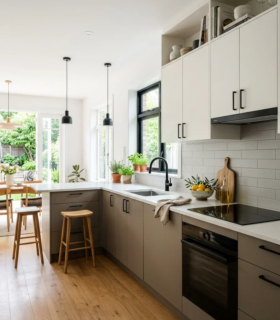 7. Split Cabinetry Two-Tone on a Budget-Friendly Line