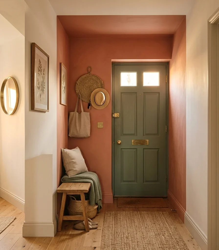 7. Terracotta Blush Painted Front Door Alcove