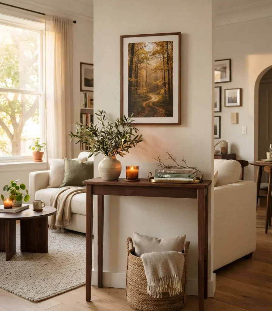 7. Use a Narrow Console to Create a Seasonal Styling Zone