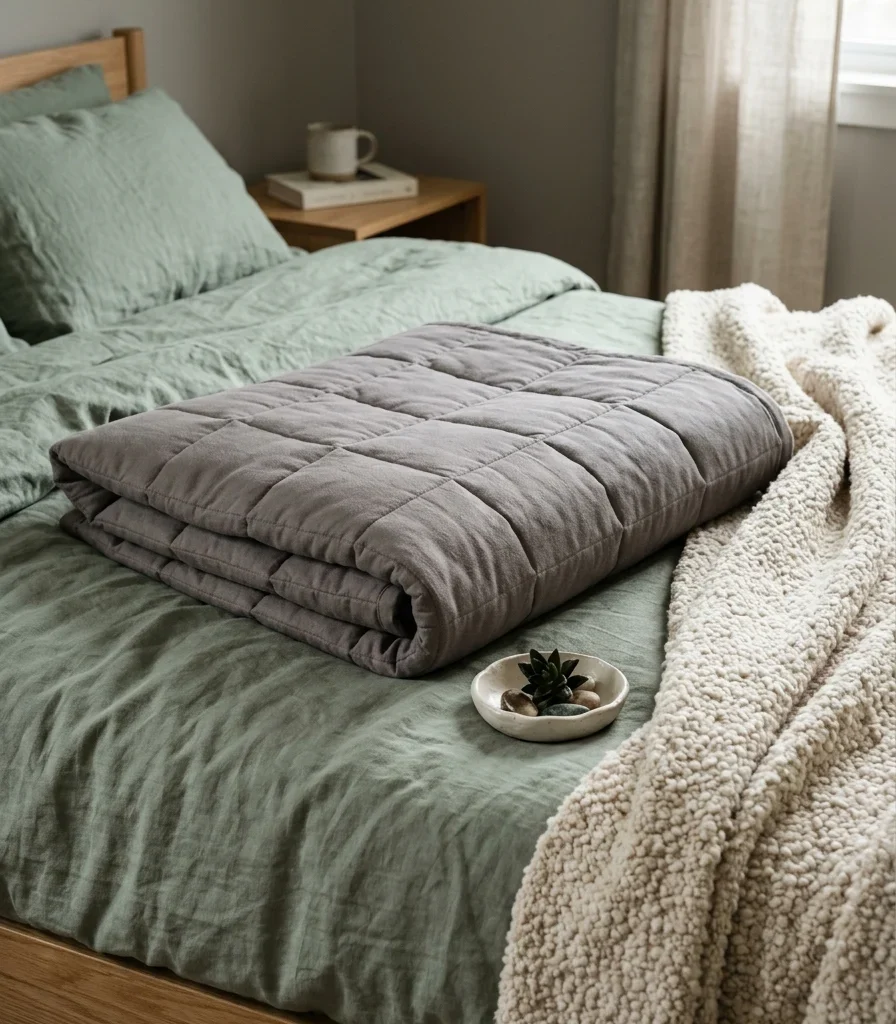 7. Weighted Blanket and Textured Throws for Calm