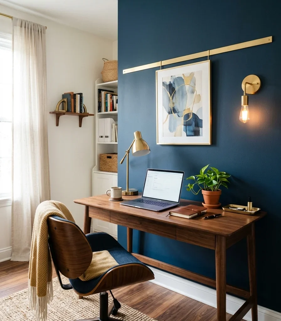 8. A Deep Navy Accent Wall Behind the Desk