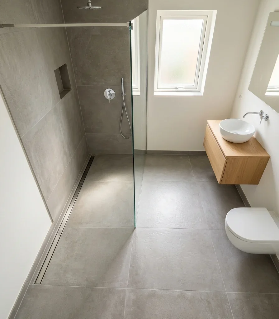 8. A Linear Drain Instead of a Visible Shower Curb