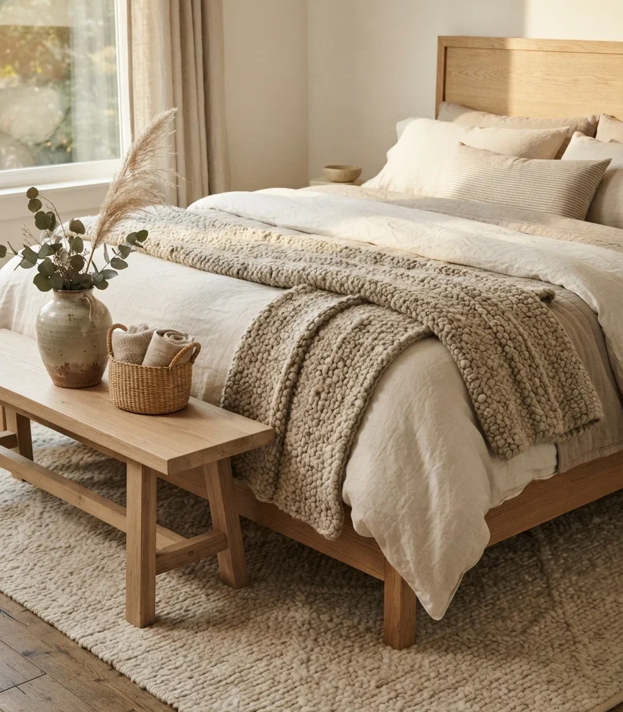 8. Add a Textured Throw at the Foot of the Bed