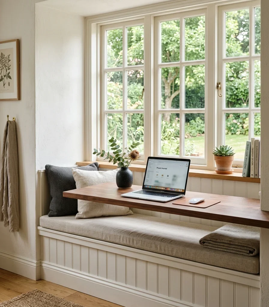 8. Convert a Window Bench Seat Into a Desk Nook