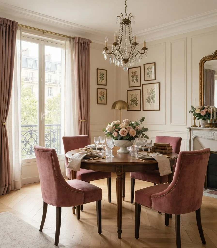 8. Dusty Rose Upholstery Against Cream Architecture