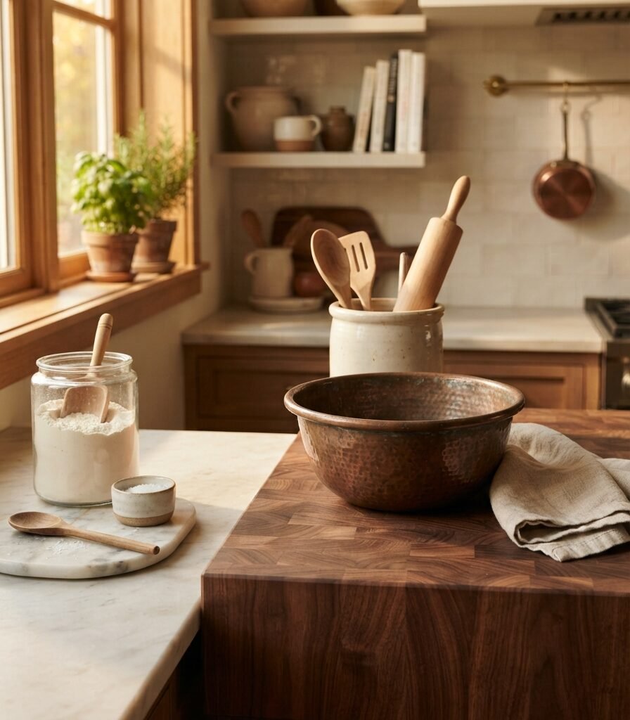 8. Kitchen Countertop Ideas with a Butcher-Block Texture Layer