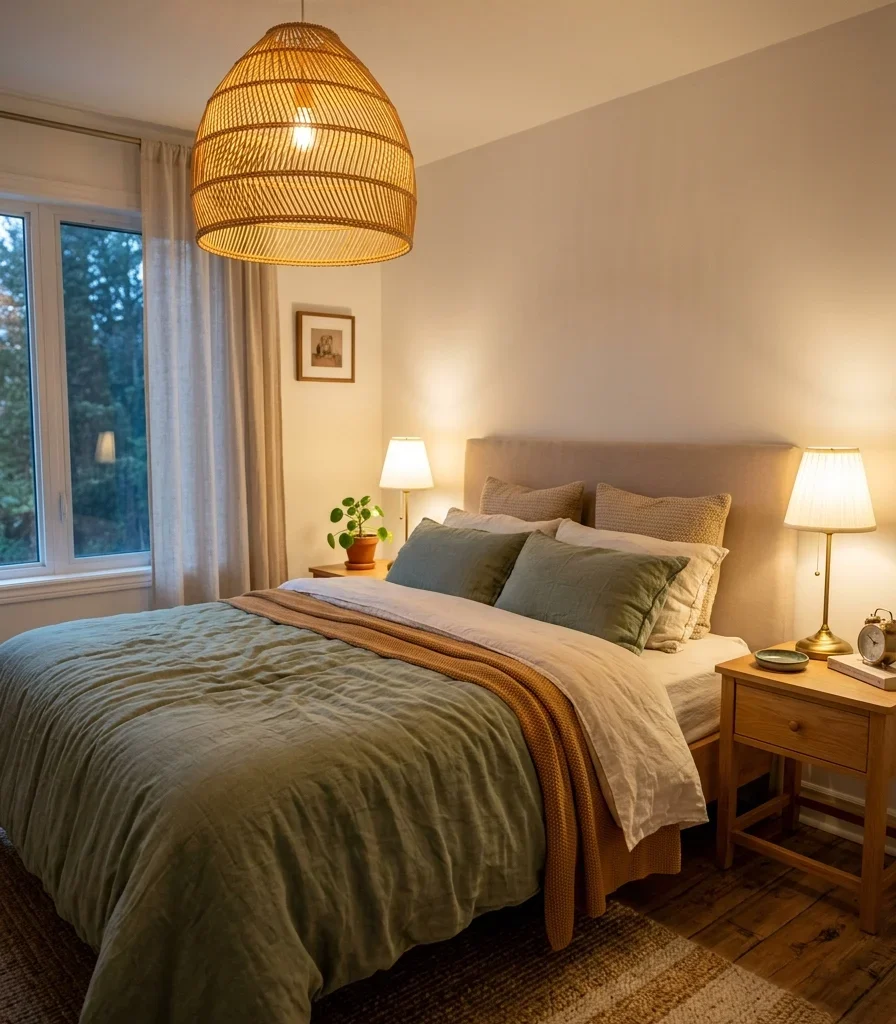 8. Layered Ceiling and Lamp Light for a Cocooning Glow