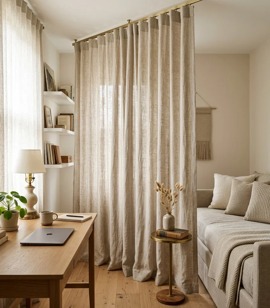 8. Linen Curtain Room Divider for Instant Privacy