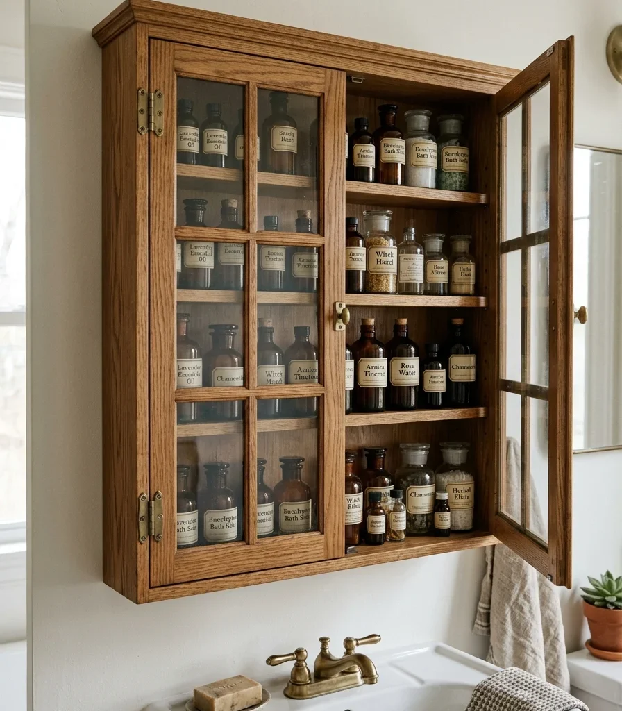 8. Mount a Wall-Mounted Apothecary Cabinet With Glass Doors