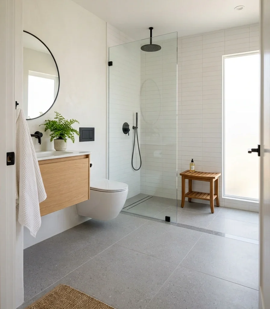 8. Wet-Room Layout Defined by a Tile Threshold