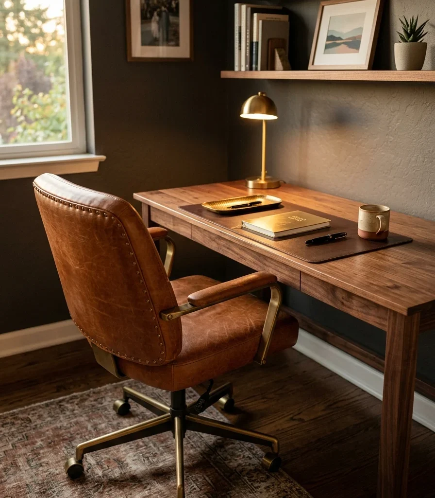 9. A Cognac Leather Chair as the Room's Texture Statement