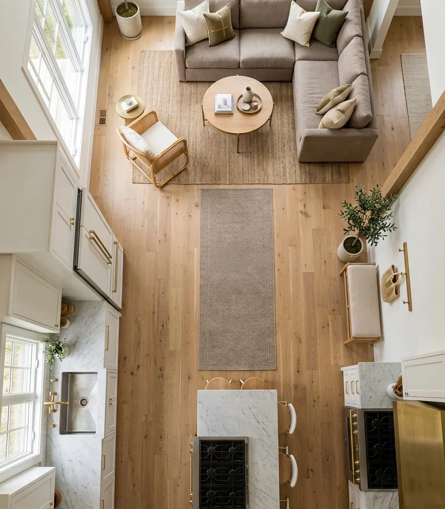 9. A Kitchen Walkway Wide Enough to Double as a Living Room Path