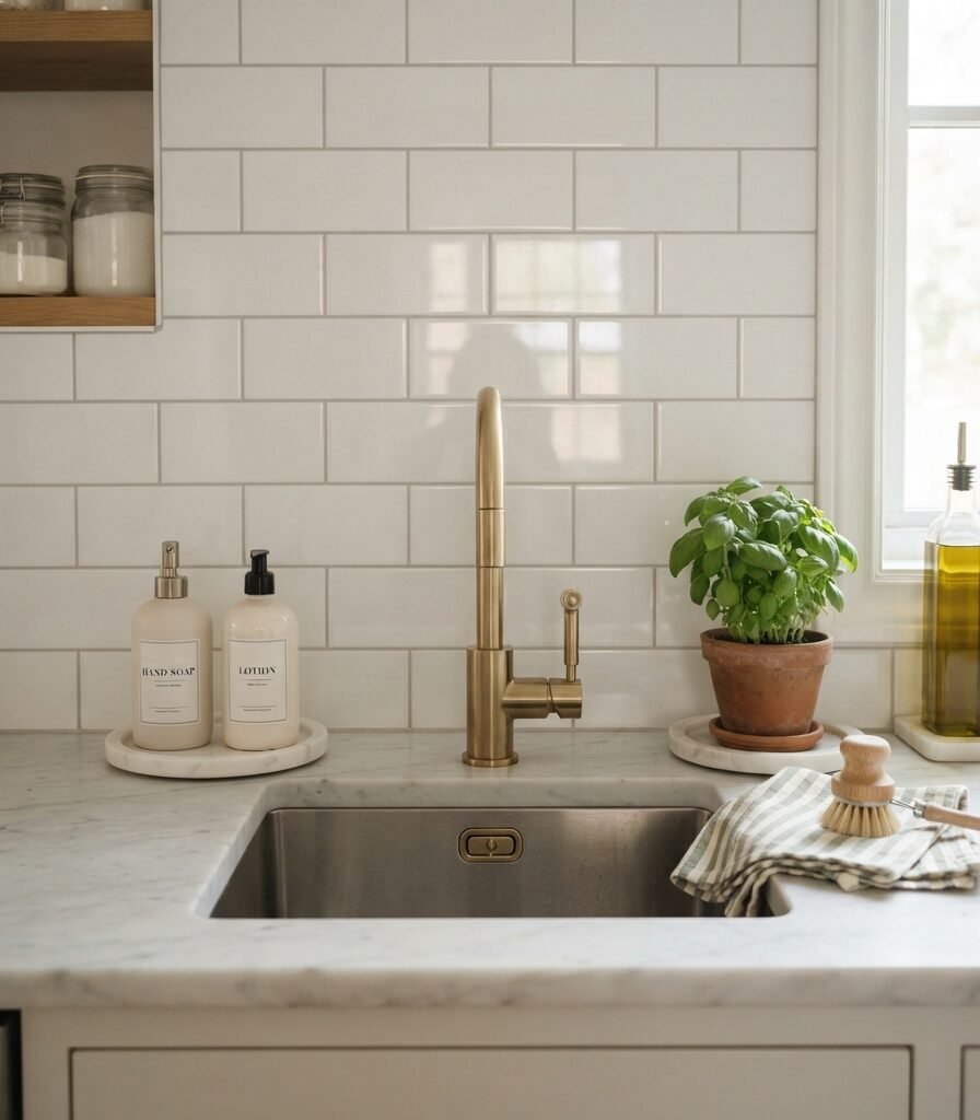 9. A Symmetrical Countertop Arrangement Around the Sink