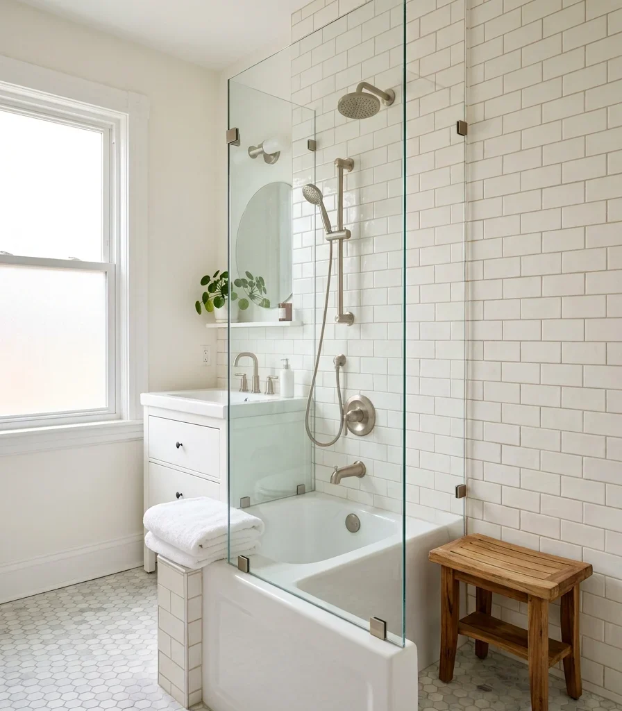 9. A Tub-Shower Combo With a Frameless Glass Panel Instead of a Curtain