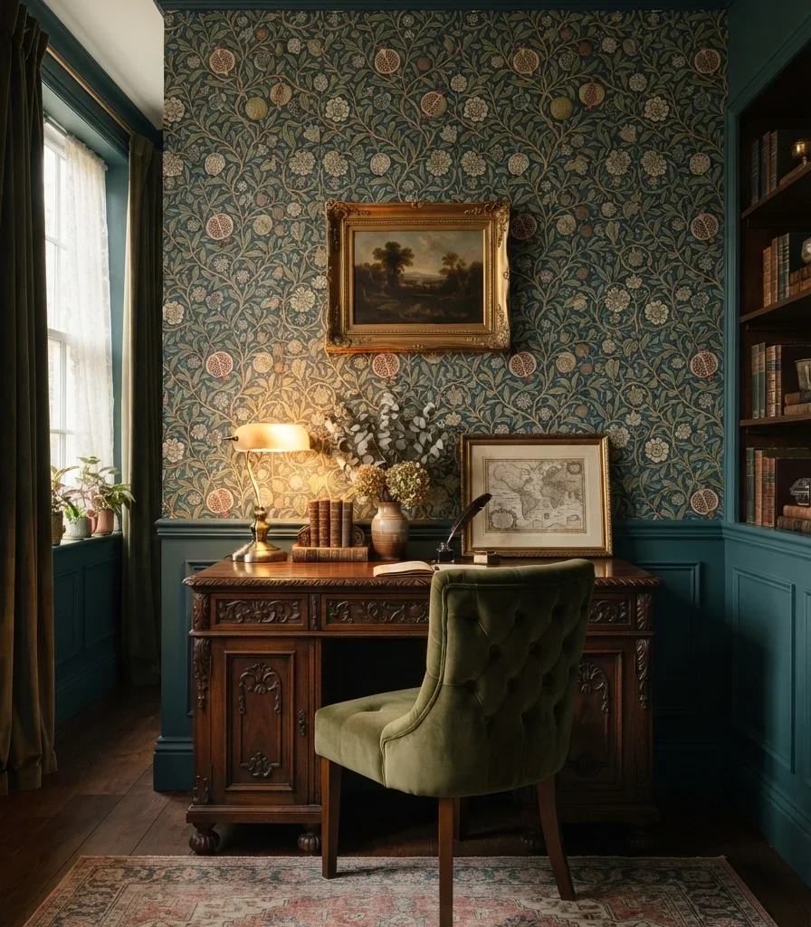 9. Add Patterned Wallpaper Behind the Desk