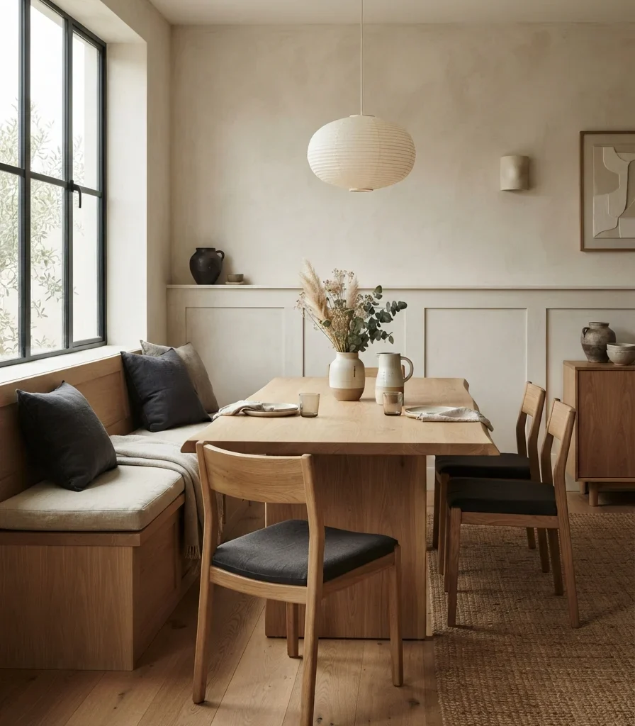 9. Built-In Dining Bench for a Calm Wall