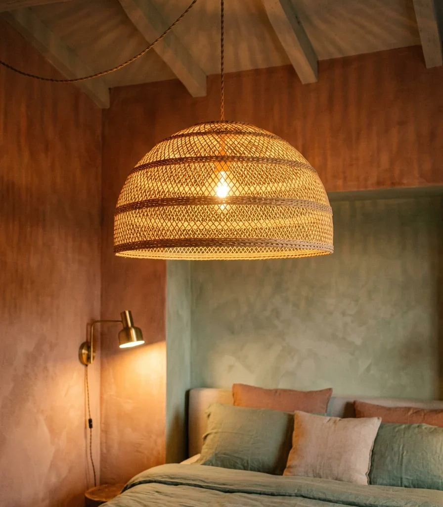 9. Layered Ceiling and Task Lighting in Warm Tones