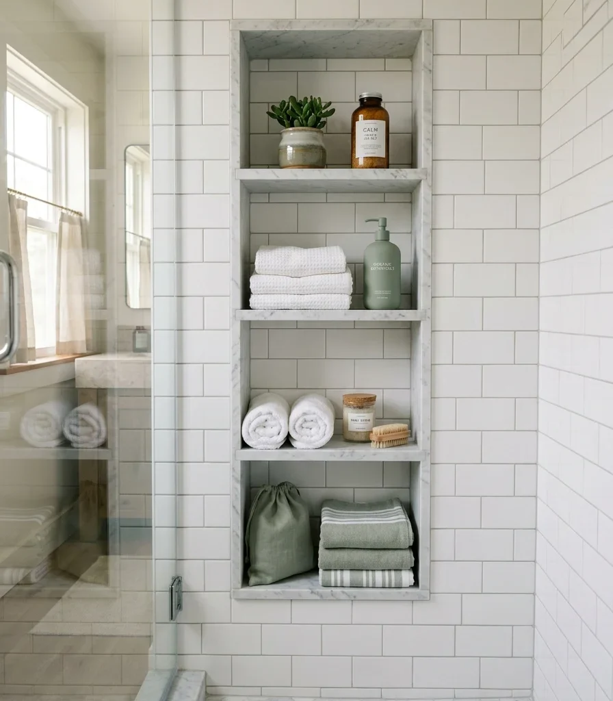 9. Recessed Niche Shelving Built Into the Shower Wall