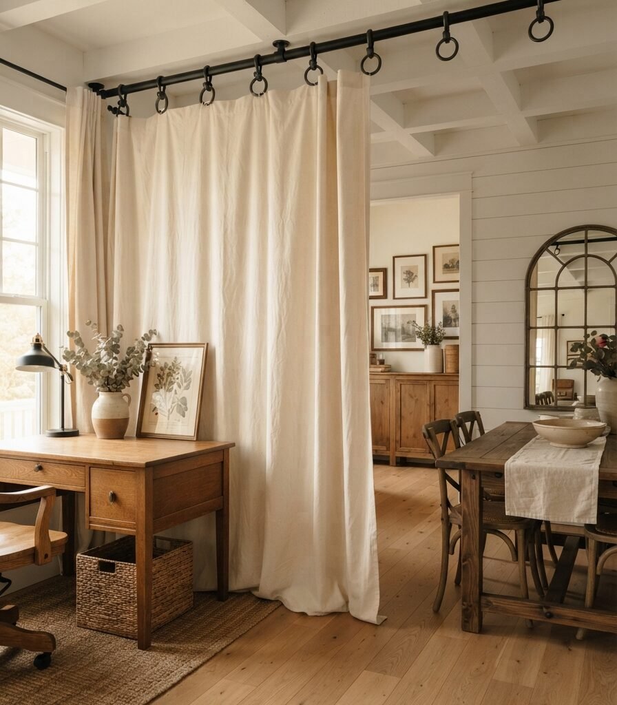 9. Use Drop Cloths as a No-Sew Room Divider
