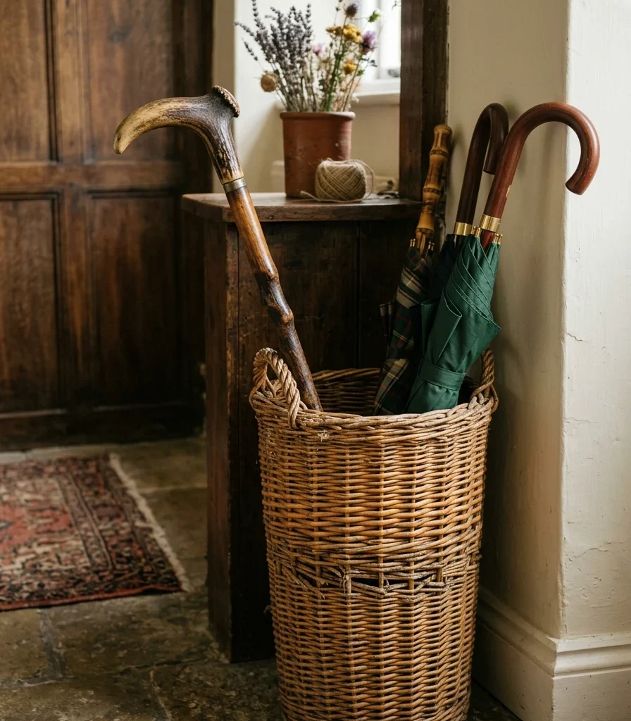 9. Weathered Wicker Umbrella Stand