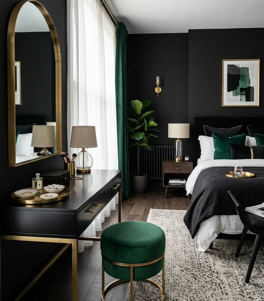 9. Zoning a Dressing Corner in Black and Brass