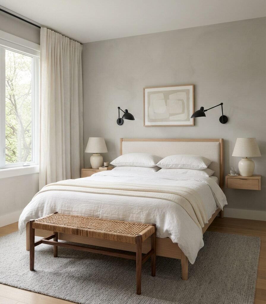 3. Repose Gray SW 7015 in a Light-Filled Bedroom